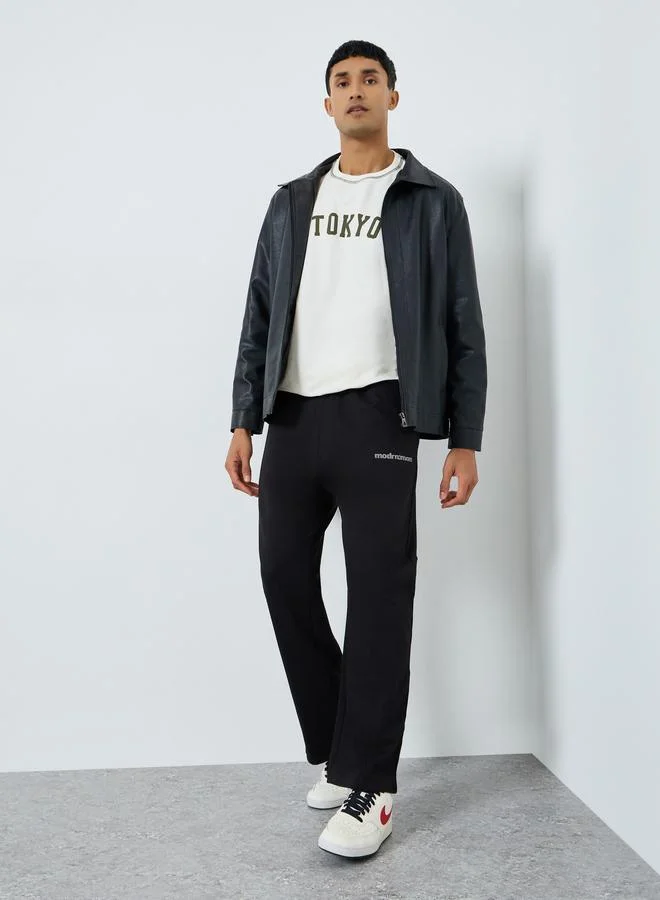 Men Black Slogan Oversized Joggers